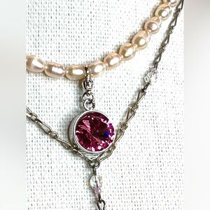 Brilliant pink birthstone cultured pearl minimalist bead layered necklace set